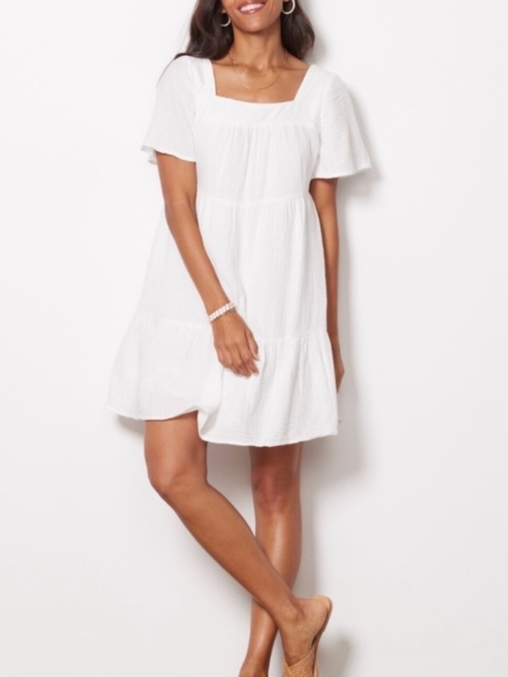 Rails Valentina Cotton Gauze White Square-Neck Short Sleeve Dress